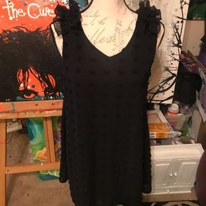 Little black pullover dress with sheer overlay, new.